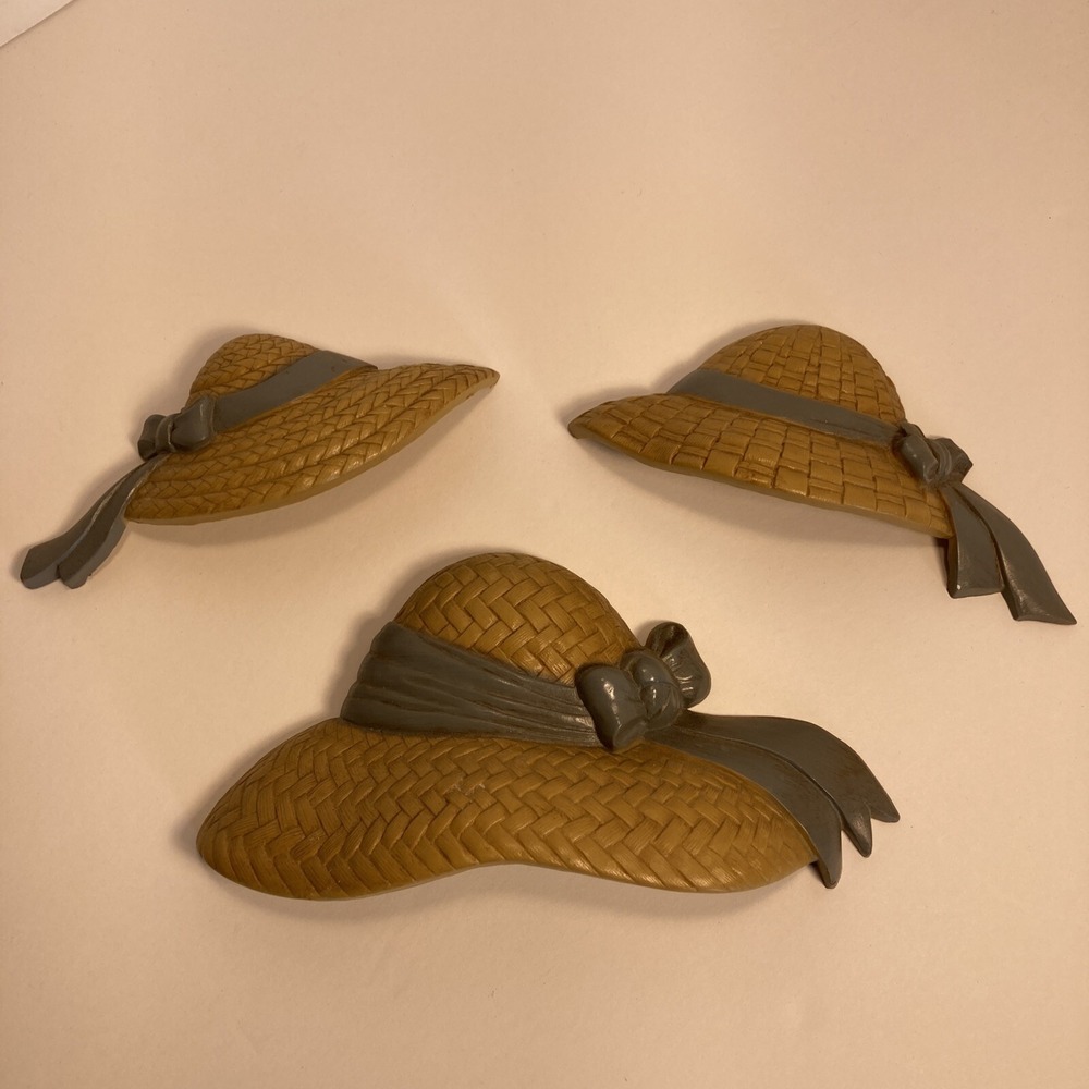 Vintage 1987 Homco Straw Hat Lot of 3 Resin Wall Plaques 2803 Wall Decoration